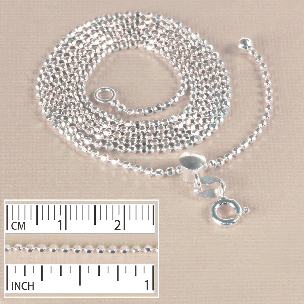 Chain & Clasps Sterling Silver Adjustable 1.5mm Diamond Cut Bead Chain, 22" - 12"